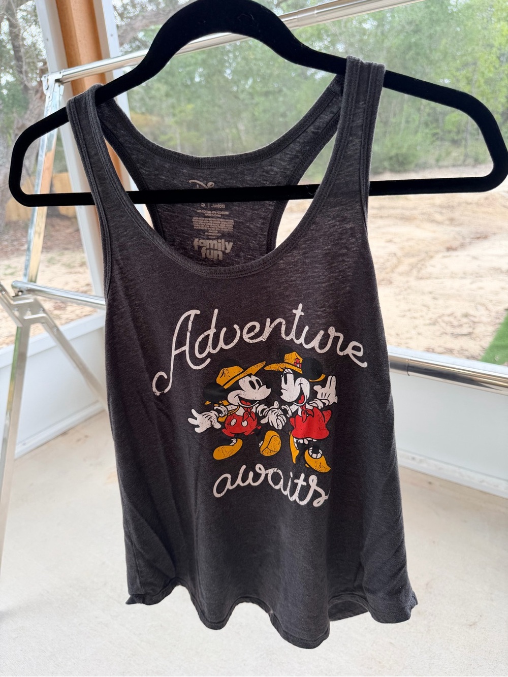 Disney Mickey & Minnie Mouse "Adventure Awaits" Racerback Tank Top - Gray Junior